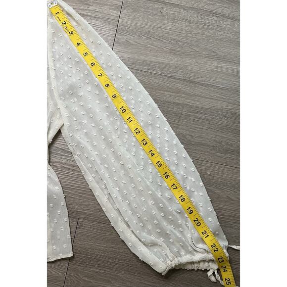 ZARA Woman Sheer Dobby Dot Blouse Long Sleeve Peasant Top Ivory White Size L - Picture 7 of 9